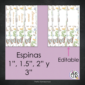 Portadas y espinas para carpetas y libreta de planes homeschool / Mariposas