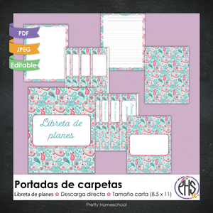 Portadas y espinas para carpetas y libreta de planes homeschool / Paisley