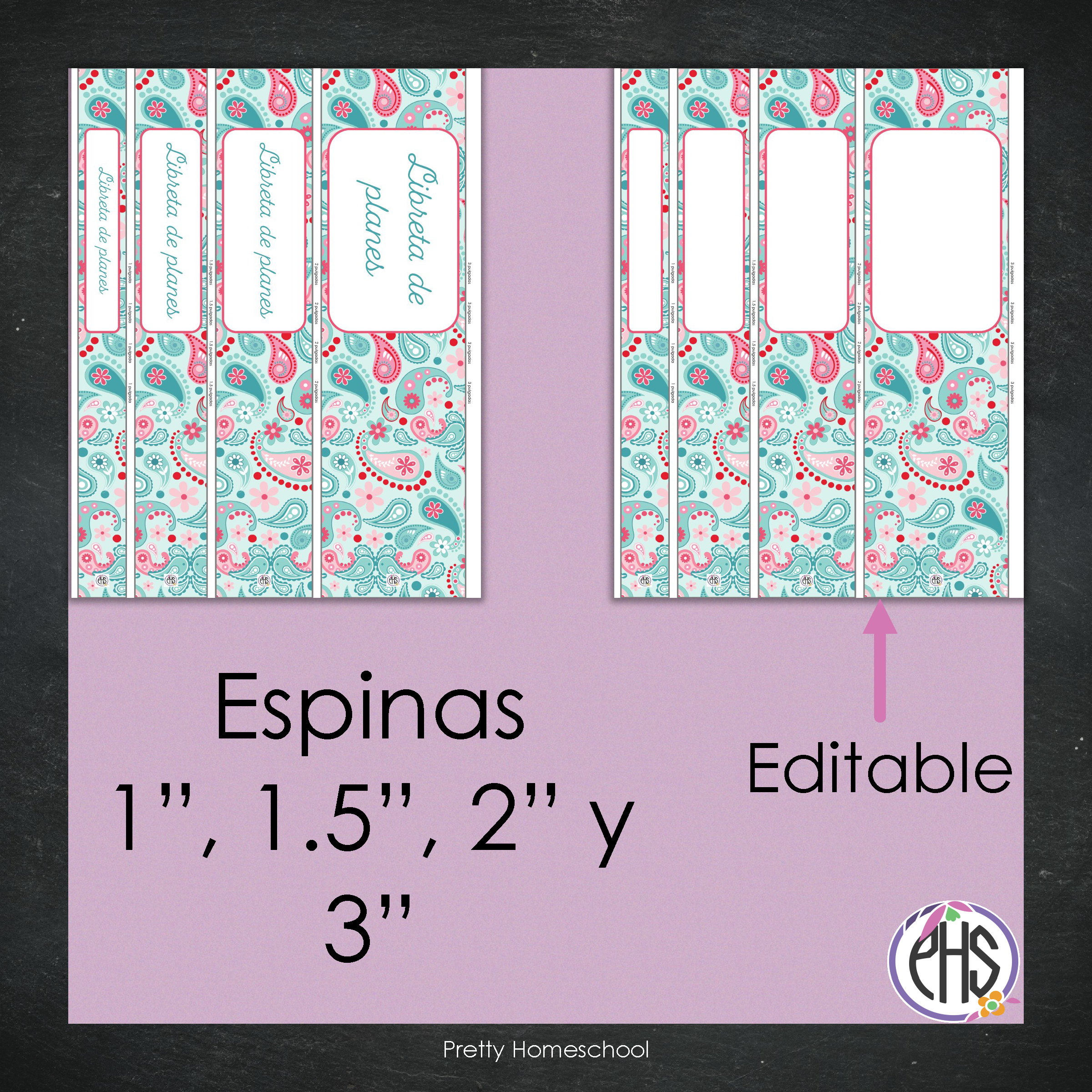 Portadas y espinas para carpetas y libreta de planes homeschool / Paisley