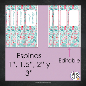 Portadas y espinas para carpetas y libreta de planes homeschool / Paisley