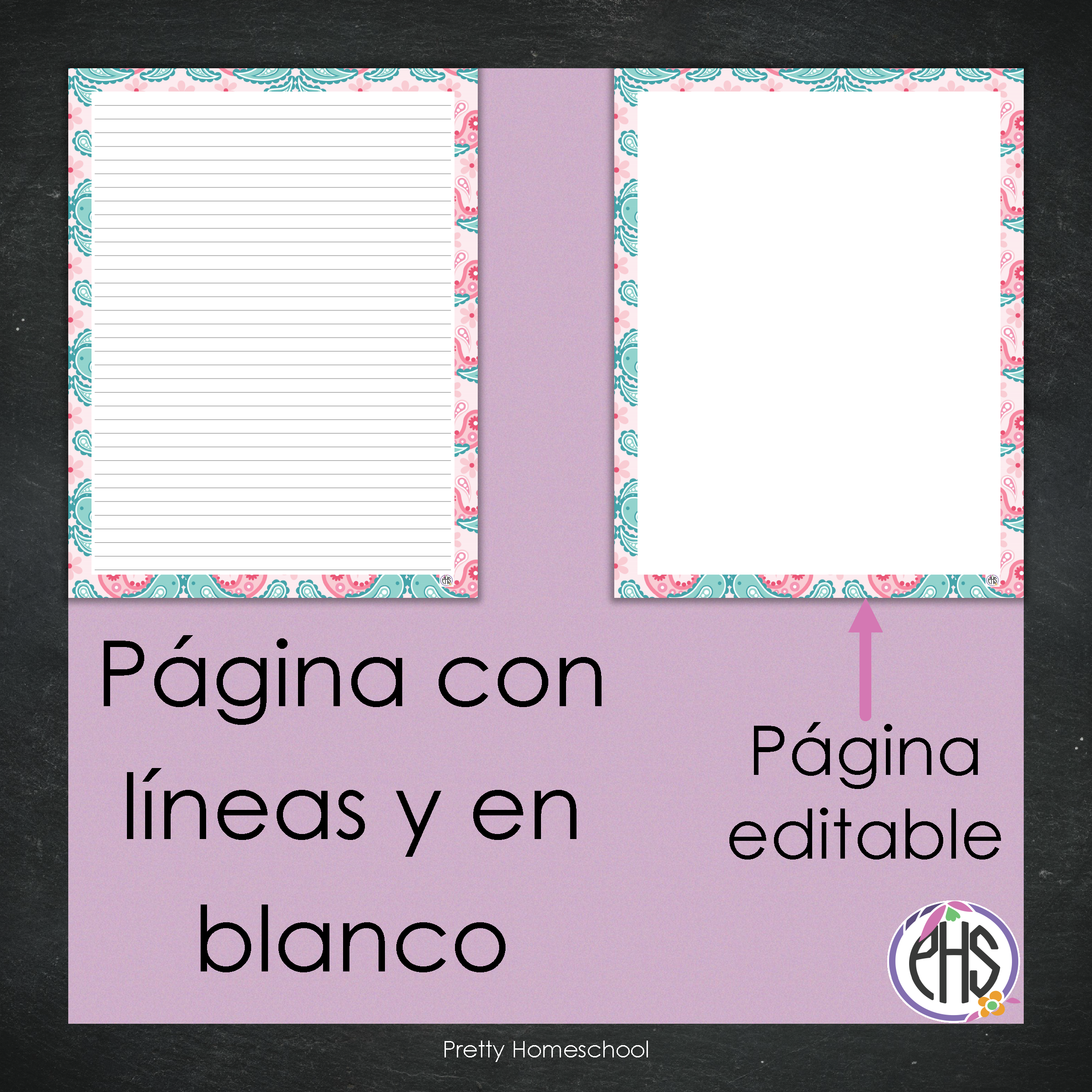 Portadas y espinas para carpetas y libreta de planes homeschool / Paisley