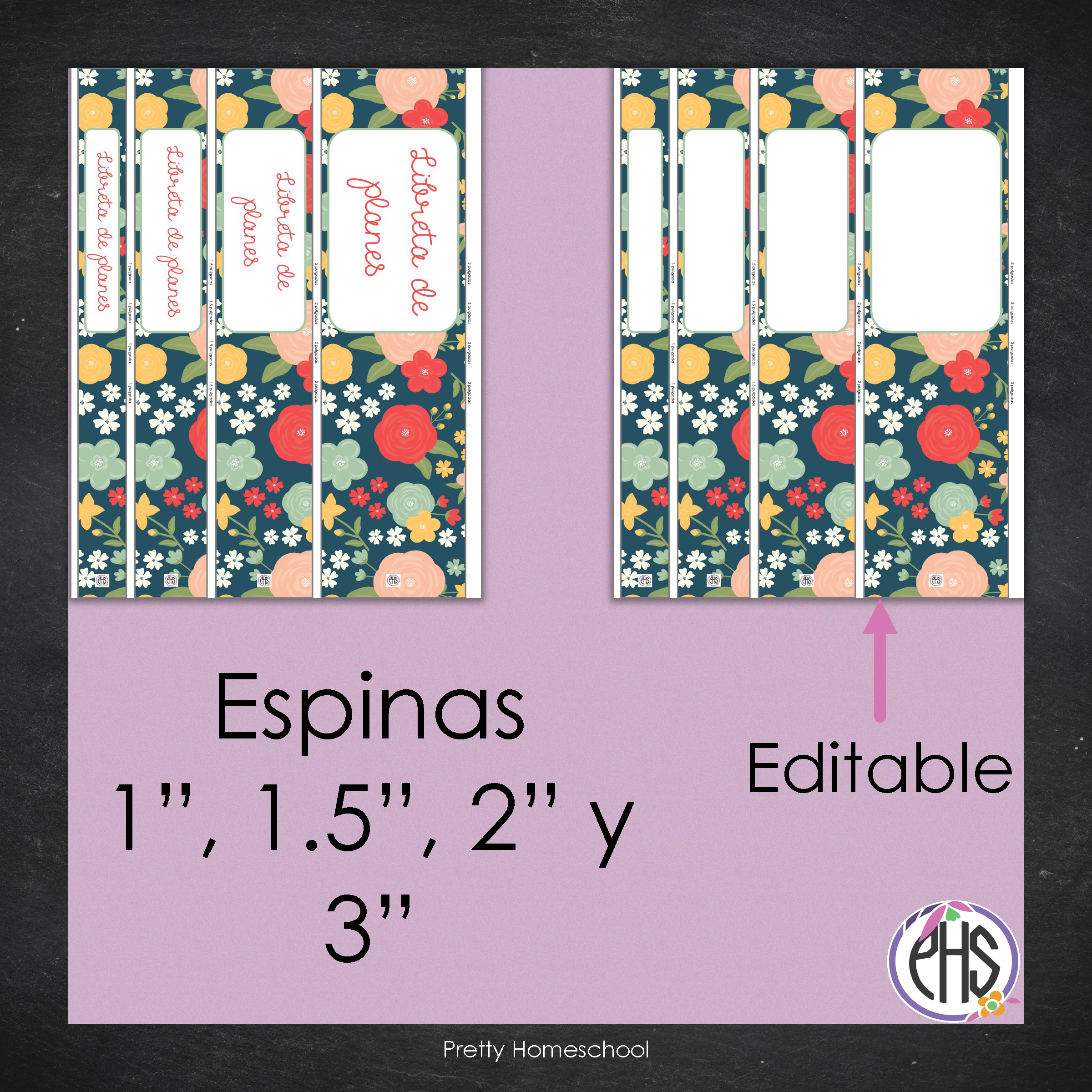 Portadas y espinas para carpetas y libreta de planes homeschool / Pretty Flowers