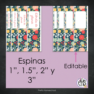 Portadas y espinas para carpetas y libreta de planes homeschool / Pretty Flowers