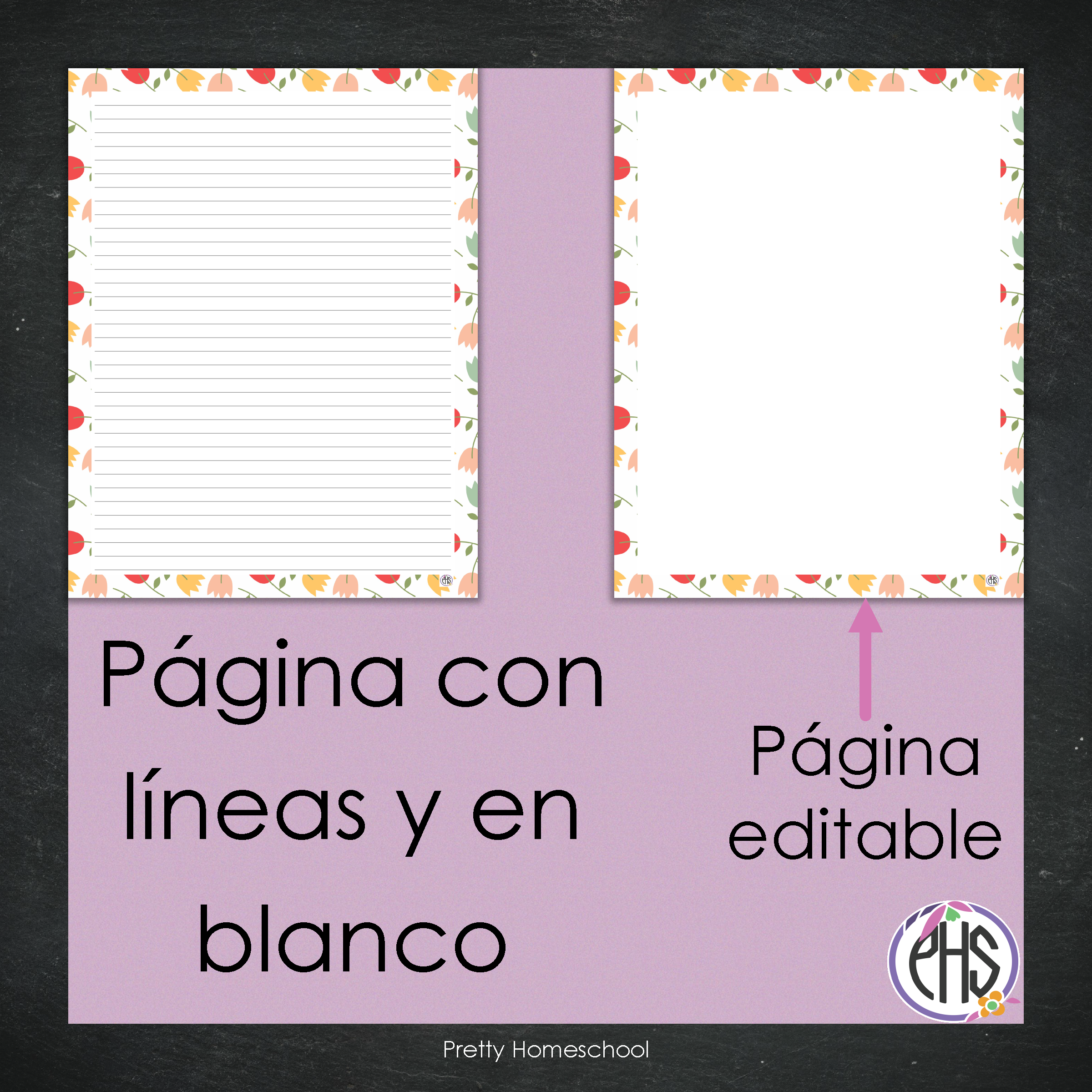 Portadas y espinas para carpetas y libreta de planes homeschool / Pretty Flowers