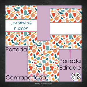 Portadas y espinas para carpetas y libreta de planes homeschool / Terrazo