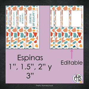 Portadas y espinas para carpetas y libreta de planes homeschool / Terrazo