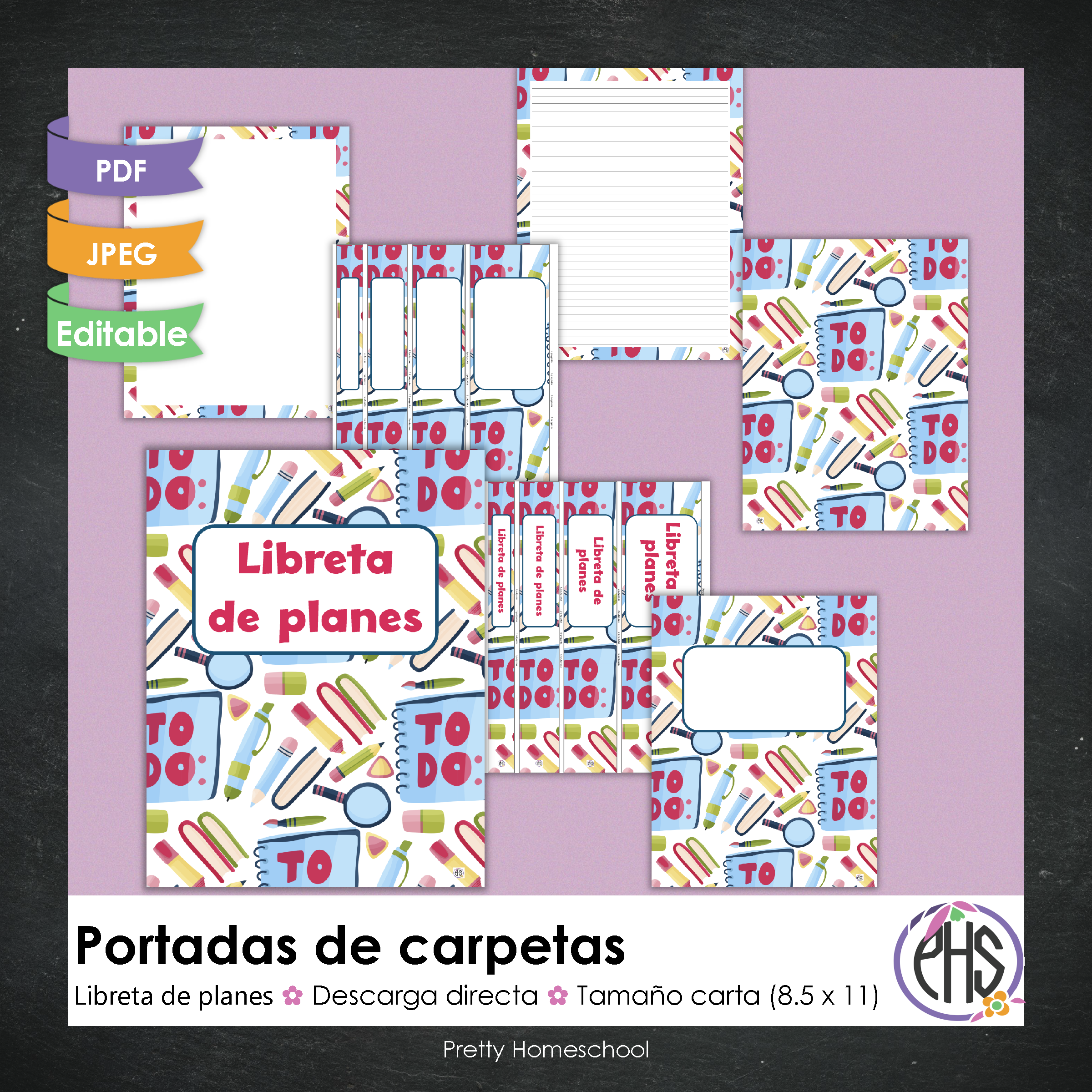 Portadas y espinas para carpetas y libreta de planes Homeschool / Escuela