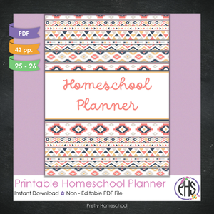 Printable Homeschool Planner | Digital PDF for Annotation or Printing | 2025-2026 School Year | Aztec Pattern Design
