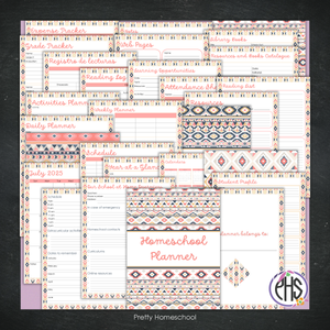 Printable Homeschool Planner | Digital PDF for Annotation or Printing | 2025-2026 School Year | Aztec Pattern Design