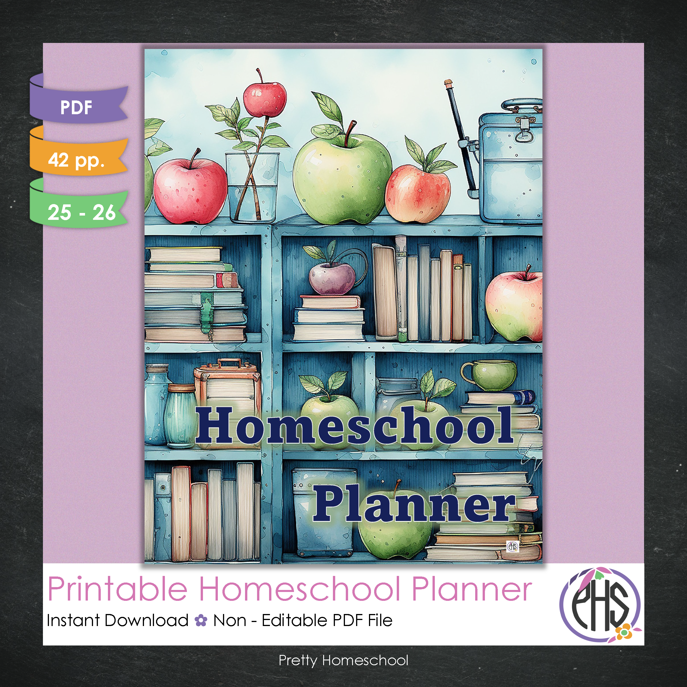 Printable Homeschool Planner | Digital PDF for Annotation or Printing | 2025-2026 School Year | Blue Bookshelf Design