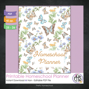 Printable Homeschool Planner | Digital PDF for Annotation or Printing | 2025-2026 School Year | Butterflies Design
