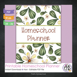 Printable Homeschool Planner | Digital PDF for Annotation or Printing | 2025-2026 School Year | Botanical Pattern Design