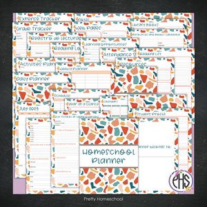 Printable Homeschool Planner | Digital PDF for Annotation or Printing | 2025-2026 School Year | Terrazo Pattern Design