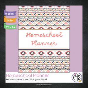 Printed Homeschool Planner | Daily & Weekly Organizer for 4 Students | Aztec Design + Digital PDF