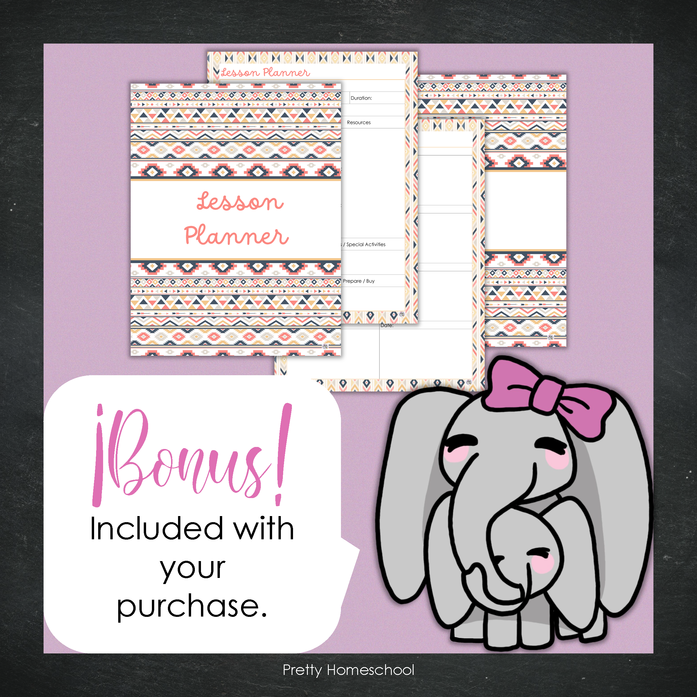 Printed Homeschool Planner | Daily & Weekly Organizer for 4 Students | Aztec Design + Digital PDF