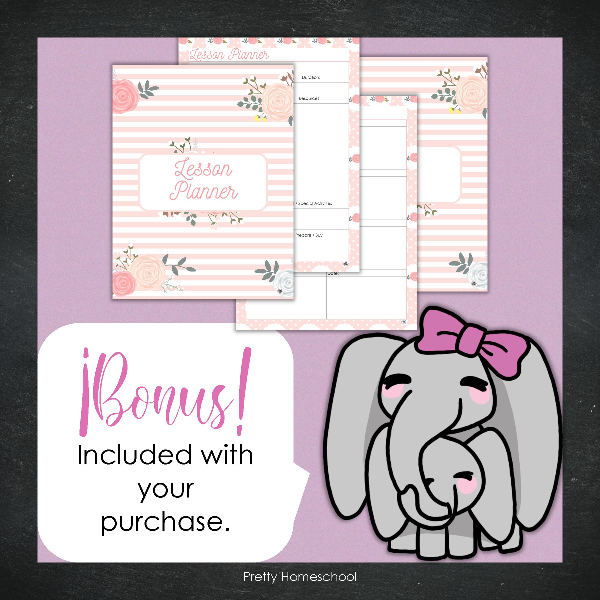 Printed Homeschool Planner | Daily & Weekly Organizer for 4 Students | Blush Pink and Navy Florals Design + Digital PDF