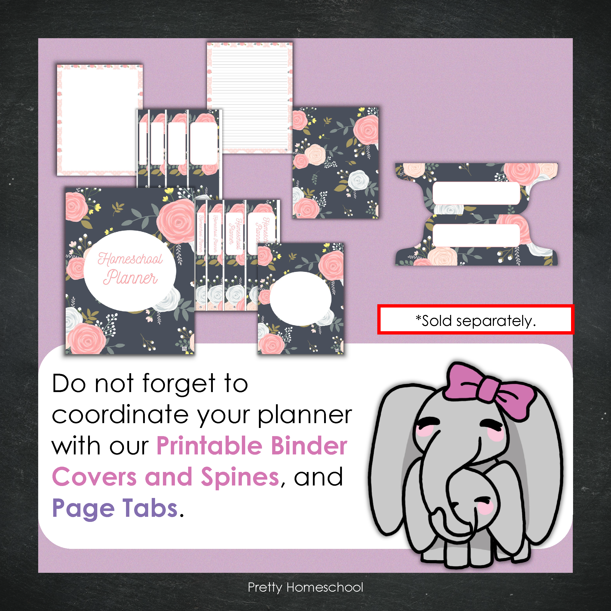 Printed Homeschool Planner | Daily & Weekly Organizer for 4 Students | Blush Pink and Navy Florals Design + Digital PDF