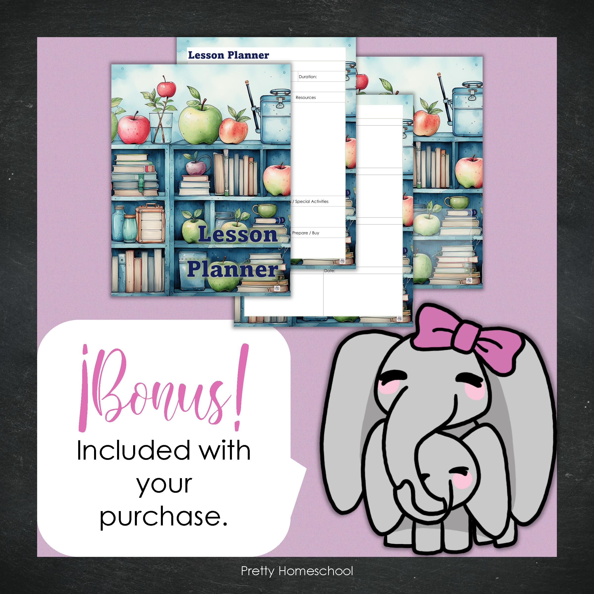 Printed Homeschool Planner | Daily & Weekly Organizer for 4 Students | Blue Bookshelf Design + Digital PDF