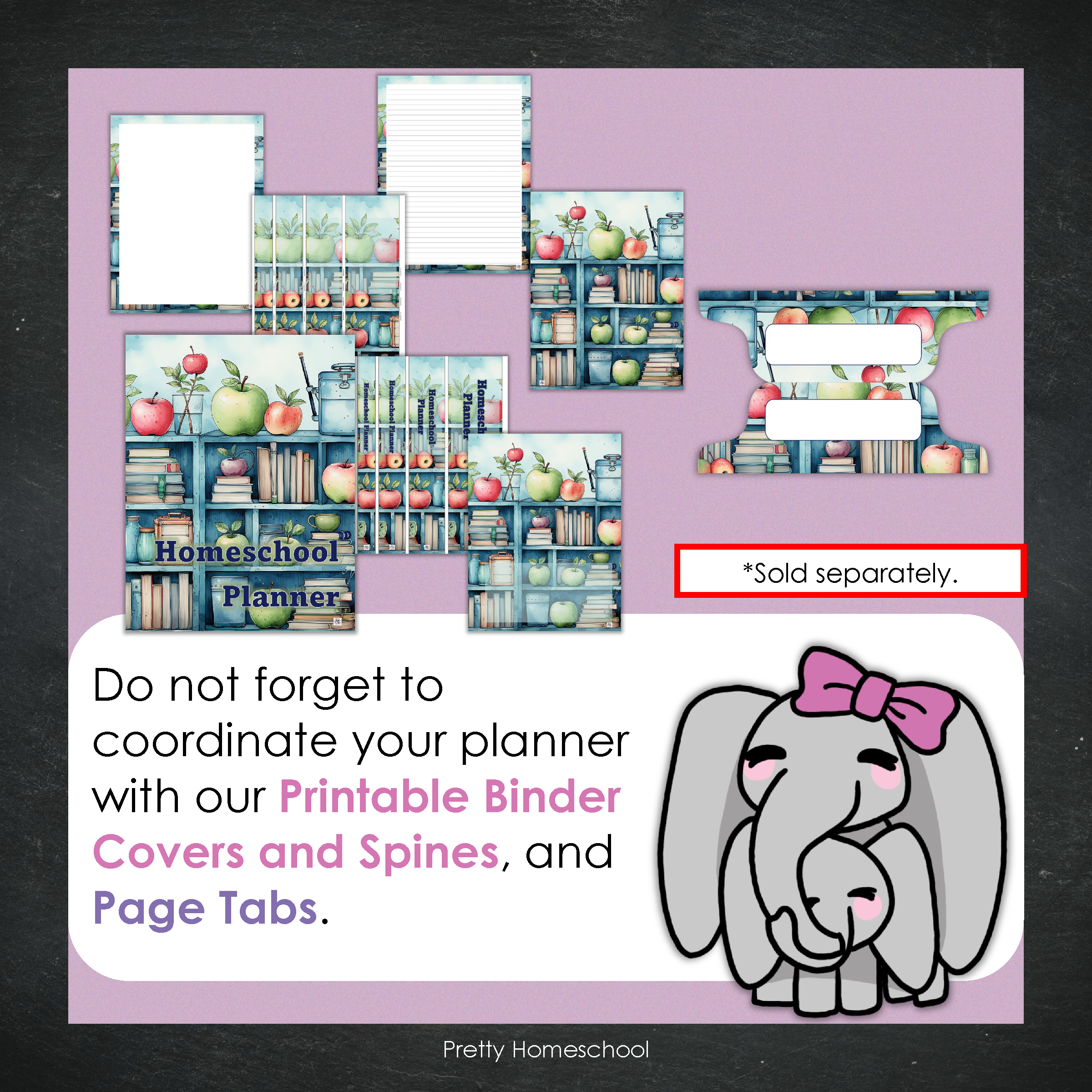 Printed Homeschool Planner | Daily & Weekly Organizer for 4 Students | Blue Bookshelf Design + Digital PDF