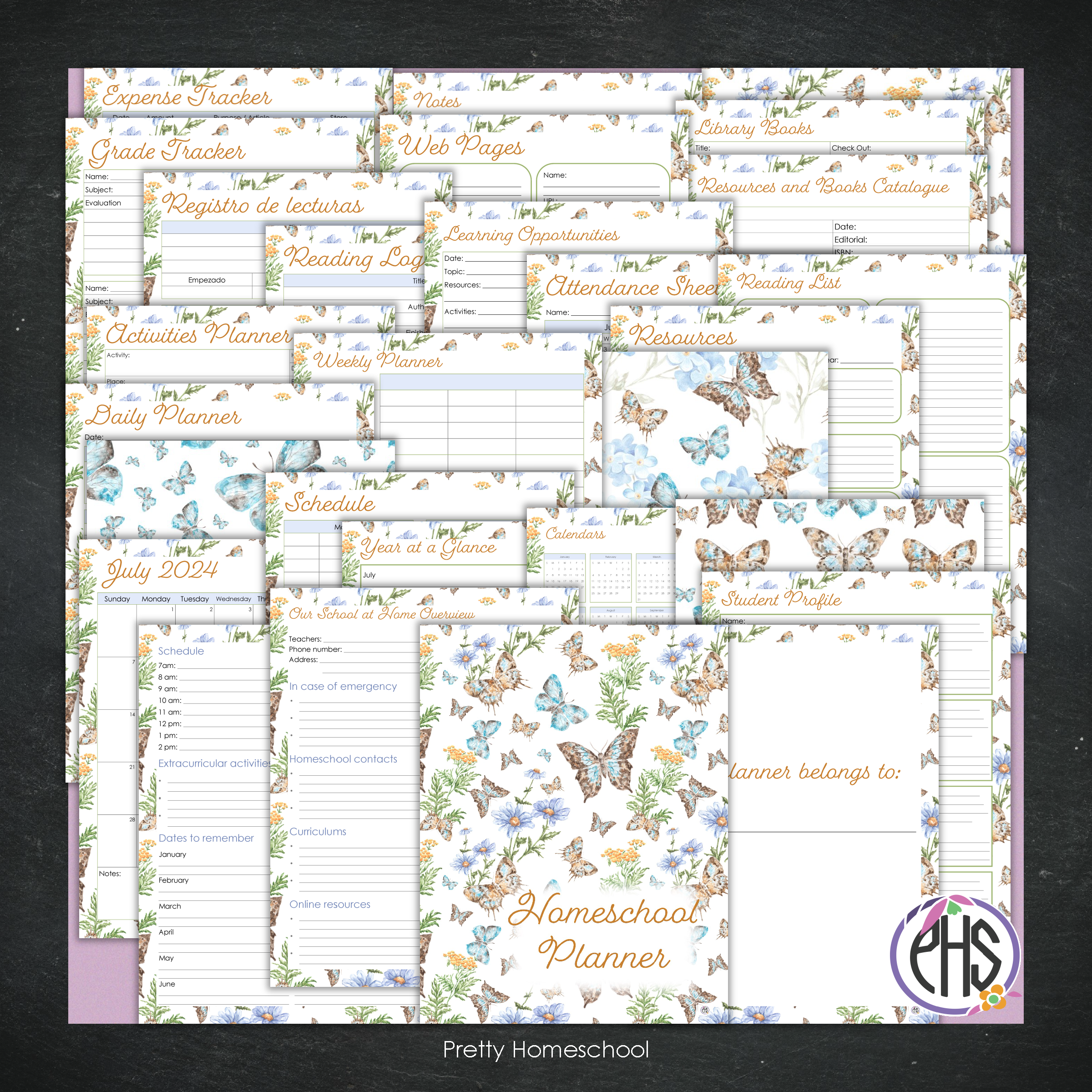 Homeschool Planner / Daily or Weekly Planning / Printed or Spiral Bound / Butterflies