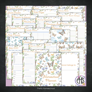 Printed Homeschool Planner | Daily & Weekly Organizer for 4 Students | Butterflies Design + Digital PDF
