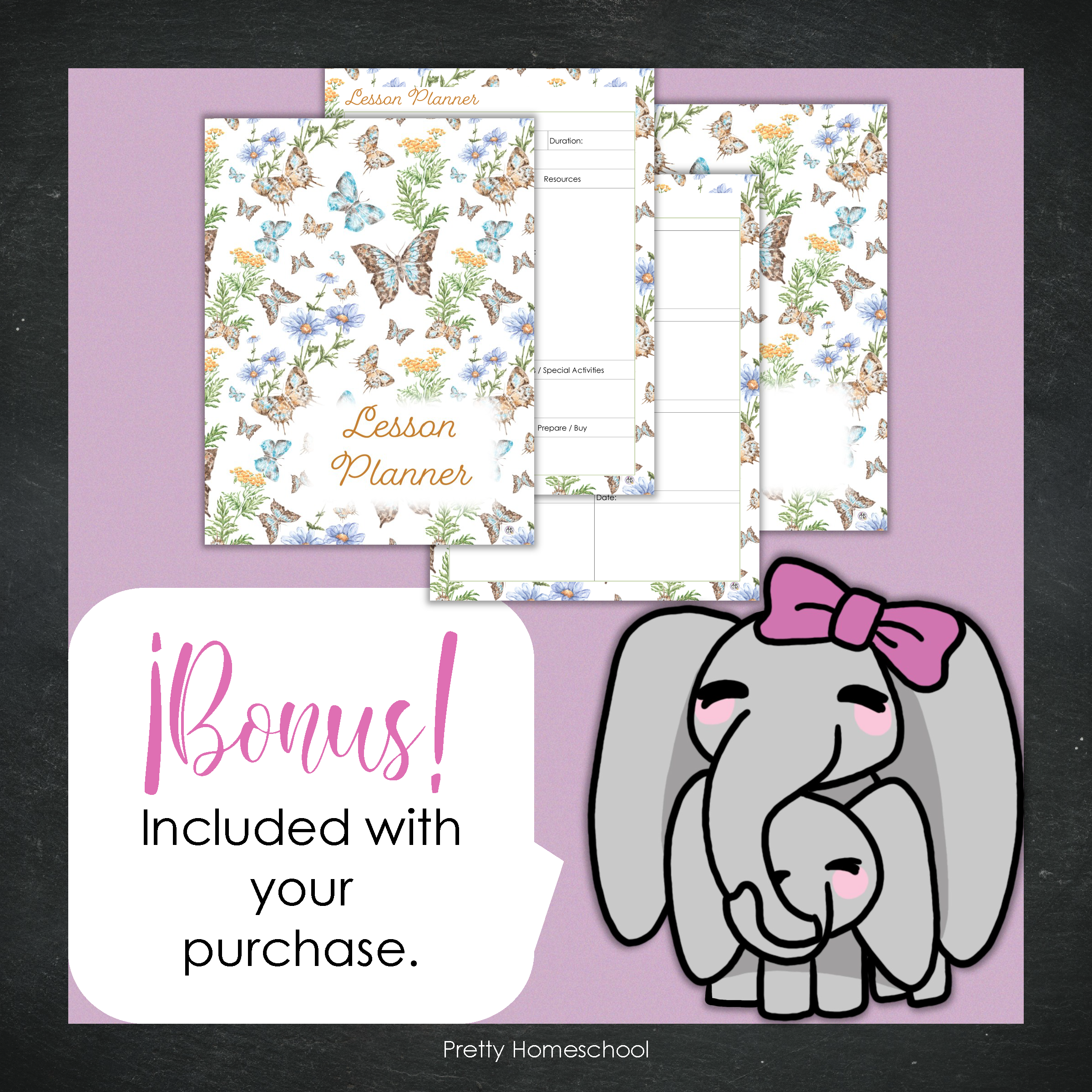 Printed Homeschool Planner | Daily & Weekly Organizer for 4 Students | Butterflies Design + Digital PDF