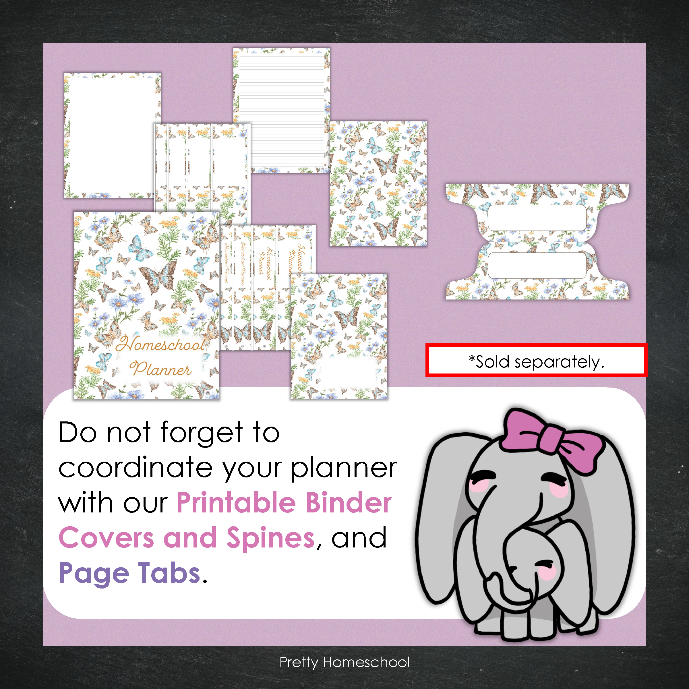Printed Homeschool Planner | Daily & Weekly Organizer for 4 Students | Butterflies Design + Digital PDF