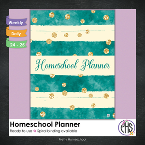 Homeschool Planner / Daily or Weekly Planning / Printed or Spiral Bound / Emerald and Gold