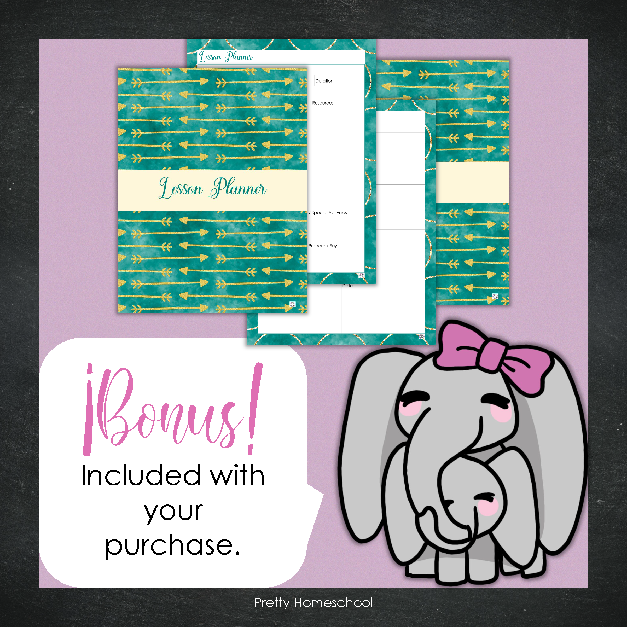 Printed Homeschool Planner | Daily & Weekly Organizer for 4 Students | Emerald and Gold Design + Digital PDF
