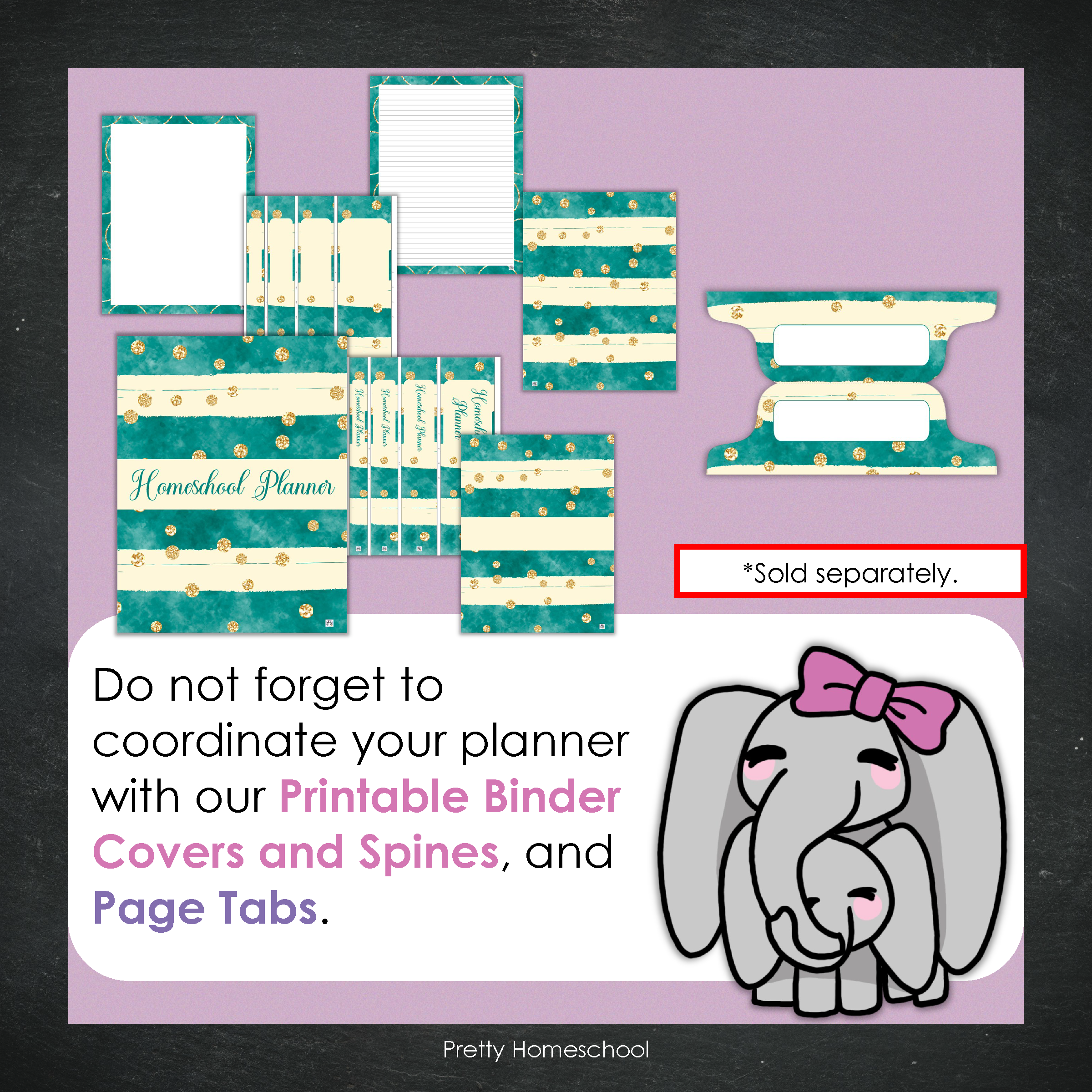 Printed Homeschool Planner | Daily & Weekly Organizer for 4 Students | Emerald and Gold Design + Digital PDF