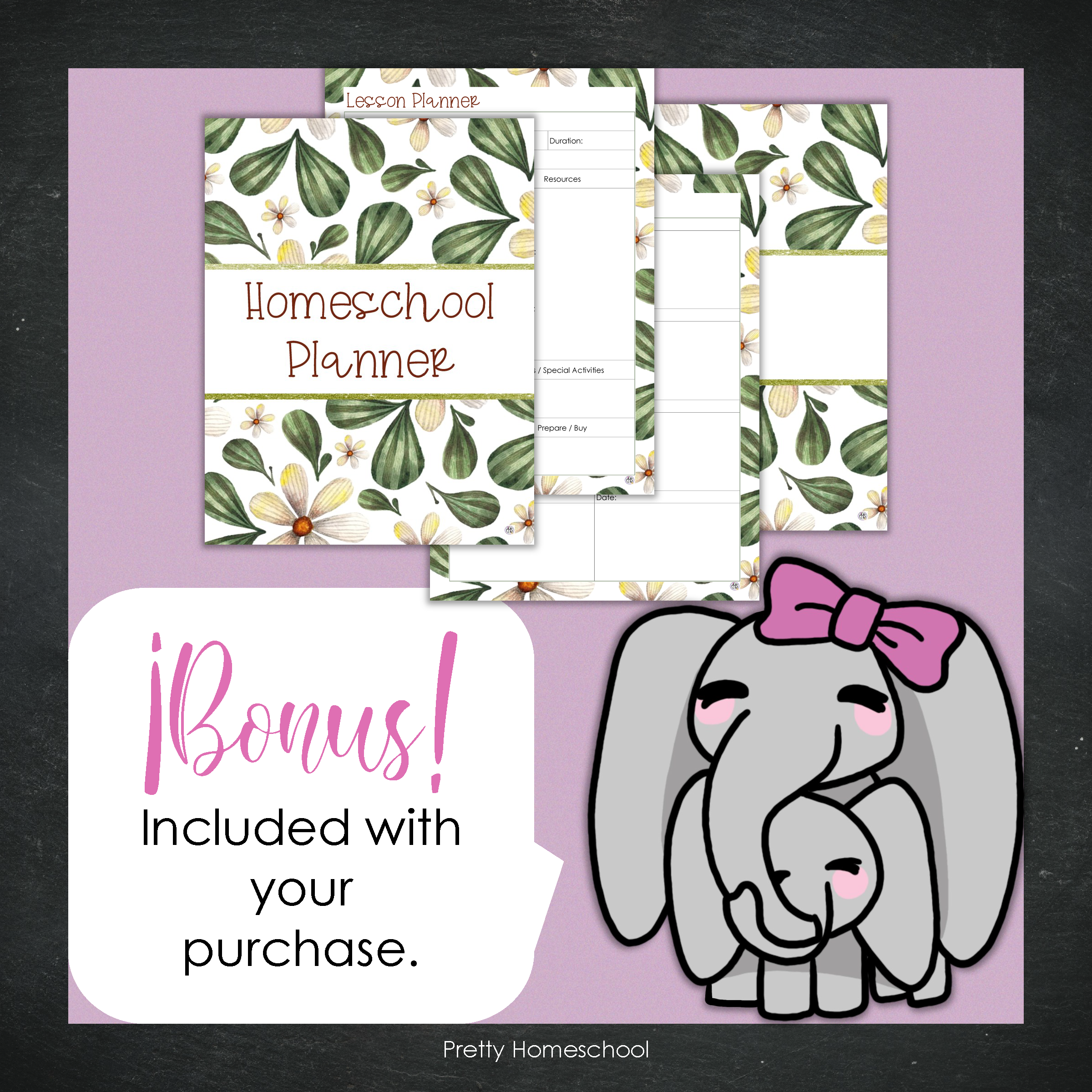 Printed Homeschool Planner | Daily & Weekly Organizer for 4 Students | Botanical Design + Digital PDF