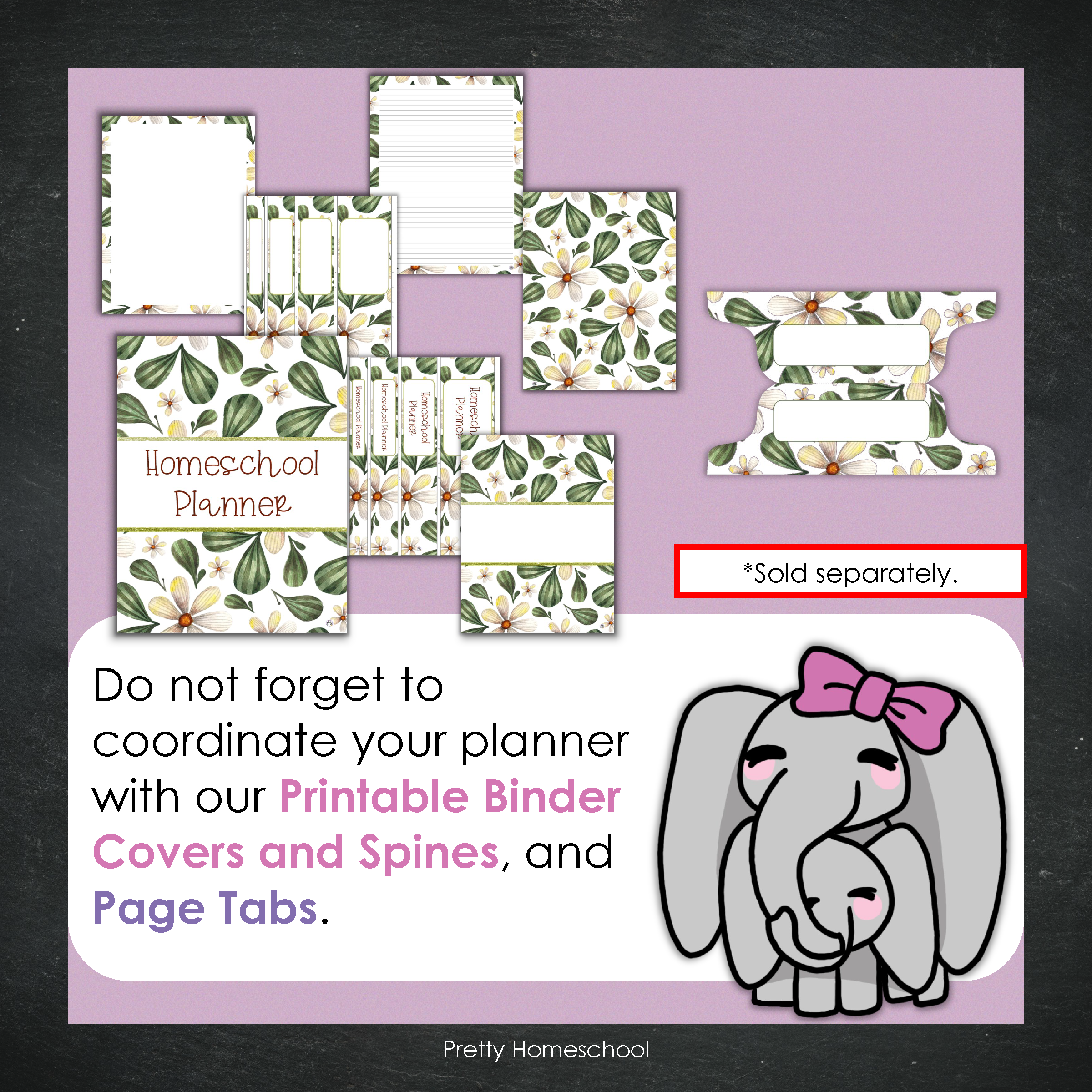 Printed Homeschool Planner | Daily & Weekly Organizer for 4 Students | Botanical Design + Digital PDF