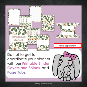 Printed Homeschool Planner | Daily & Weekly Organizer for 4 Students | Botanical Design + Digital PDF