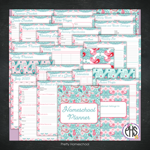 Printed Homeschool Planner | Daily & Weekly Organizer for 4 Students | Paisley Design + Digital PDF
