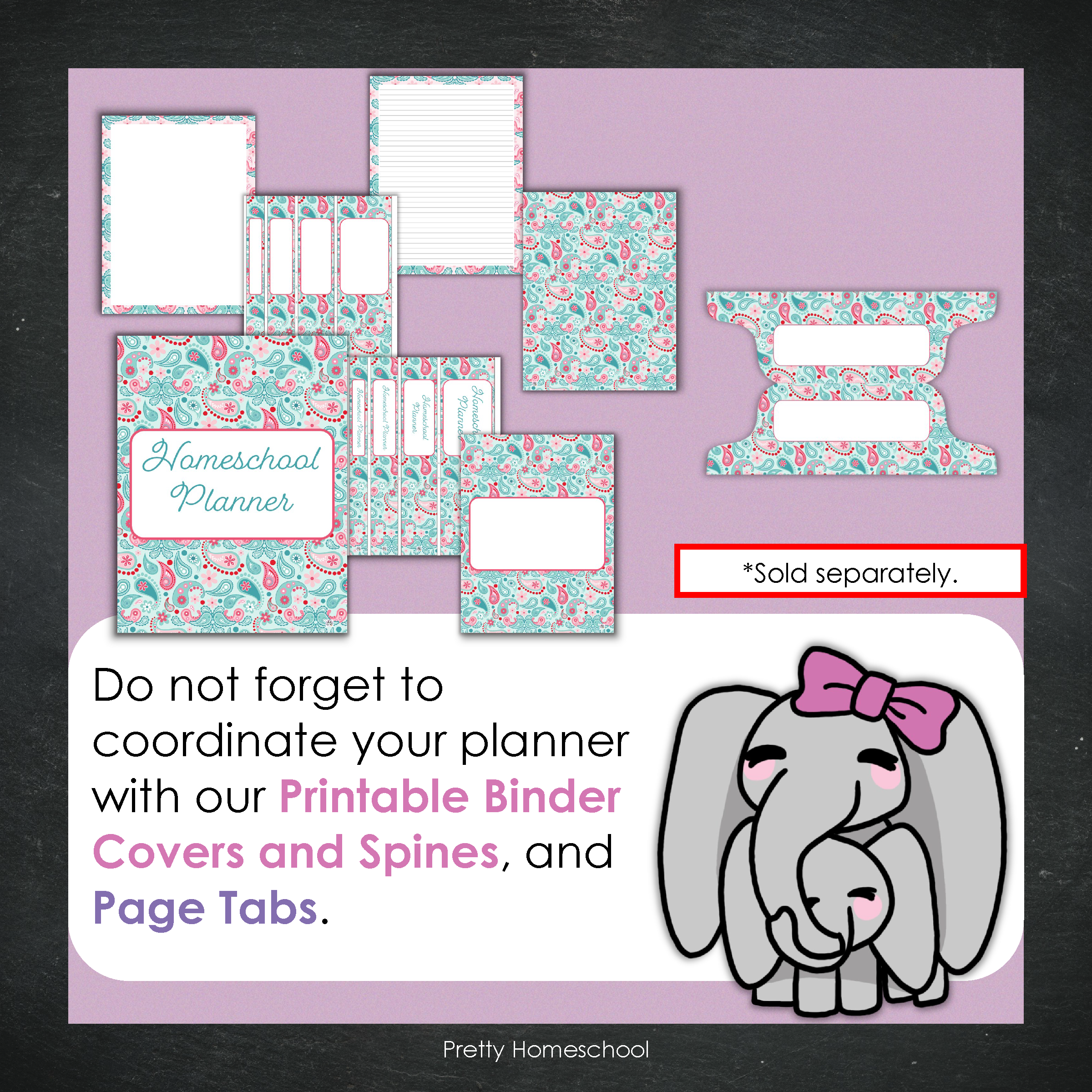 Printed Homeschool Planner | Daily & Weekly Organizer for 4 Students | Paisley Design + Digital PDF