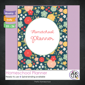 Printed Homeschool Planner | Daily & Weekly Organizer for 4 Students | Pretty Floral Design + Digital PDF