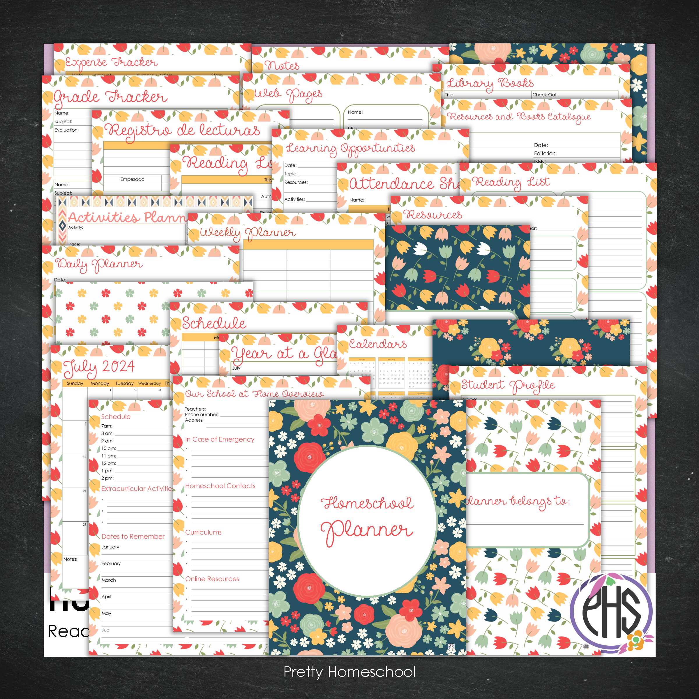 Homeschool Planner / Daily or Weekly Planning / Printed or Spiral Bound / Pretty Flowers