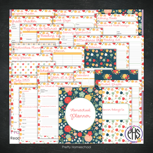 Printed Homeschool Planner | Daily & Weekly Organizer for 4 Students | Pretty Floral Design + Digital PDF