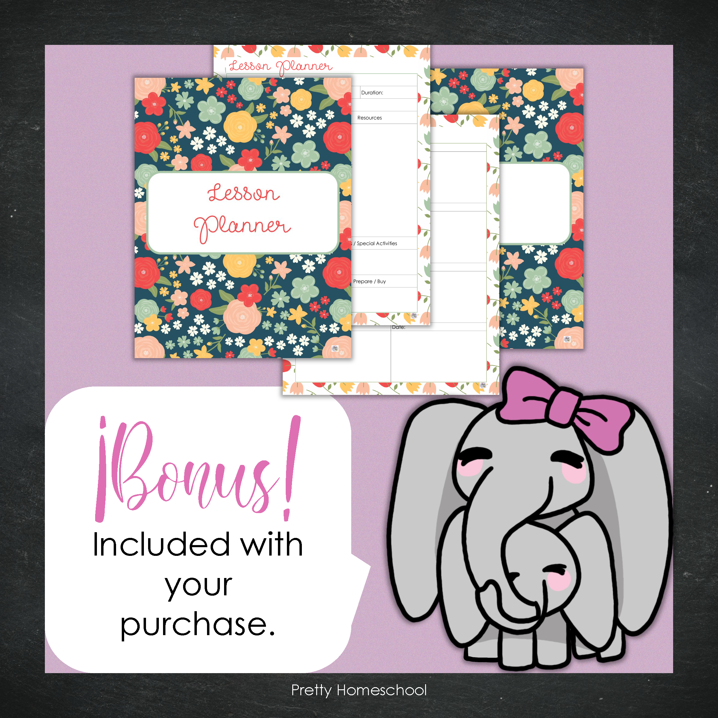 Printed Homeschool Planner | Daily & Weekly Organizer for 4 Students | Pretty Floral Design + Digital PDF