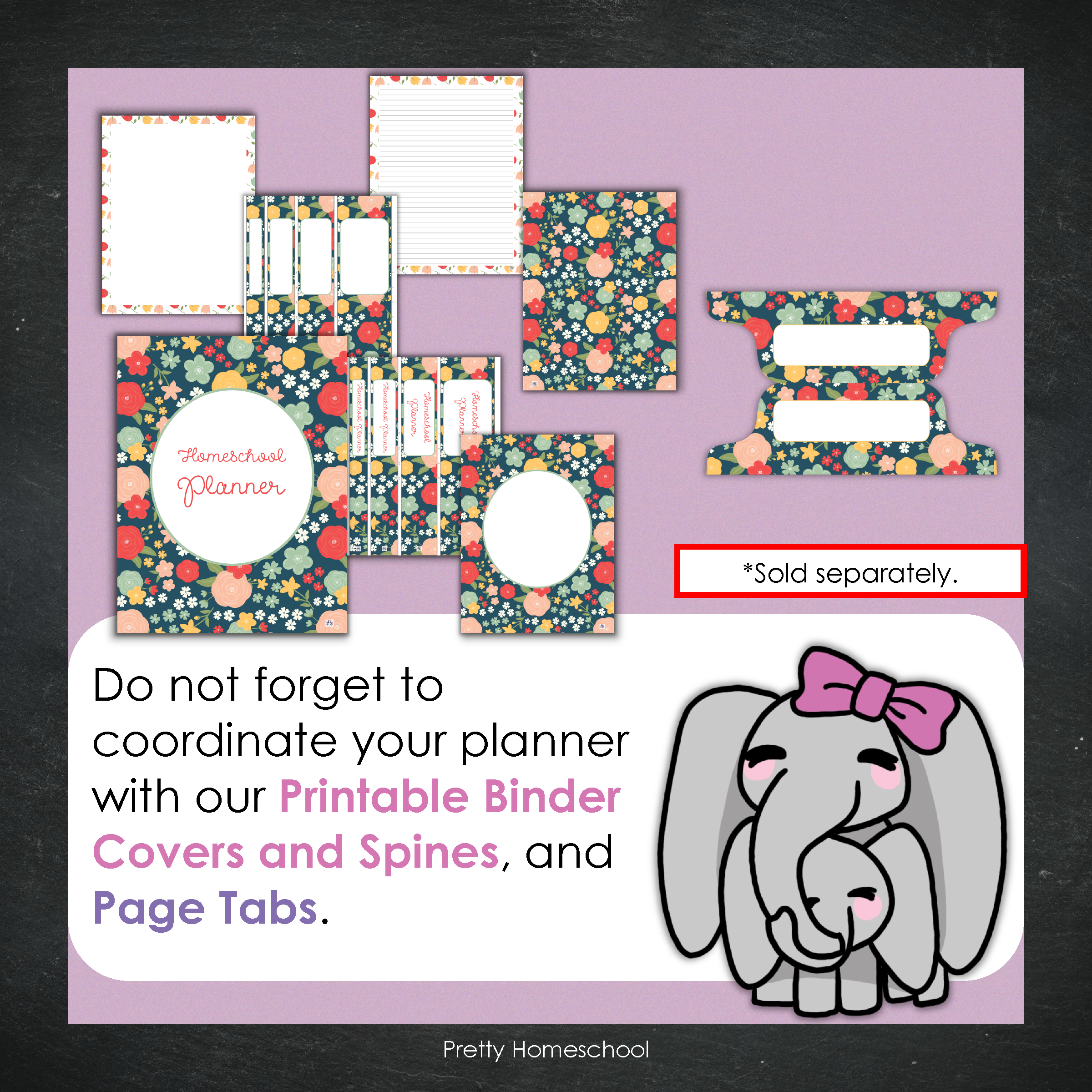 Printed Homeschool Planner | Daily & Weekly Organizer for 4 Students | Pretty Floral Design + Digital PDF