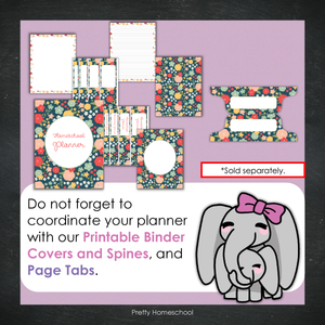 Printed Homeschool Planner | Daily & Weekly Organizer for 4 Students | Pretty Floral Design + Digital PDF