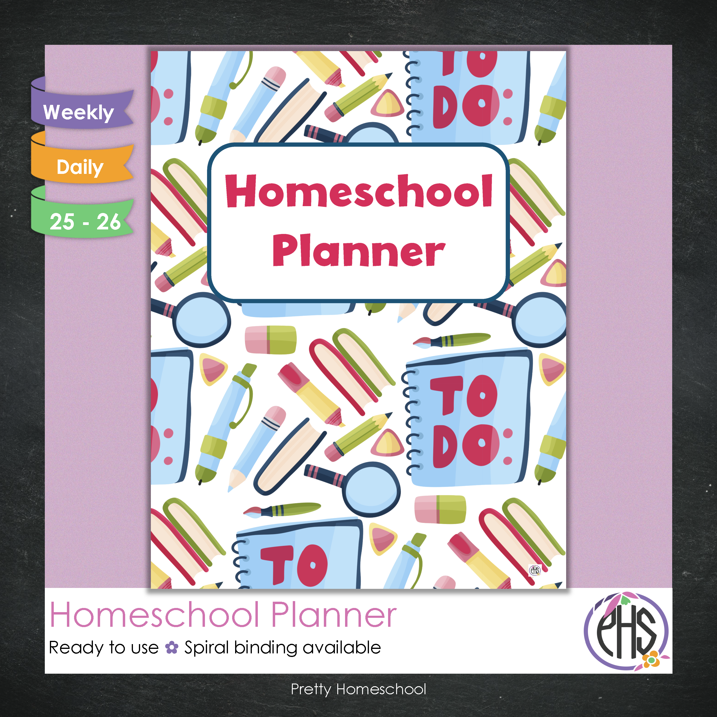 Printed Homeschool Planner | Daily & Weekly Organizer for 4 Students | School Stationery Design + Digital PDF