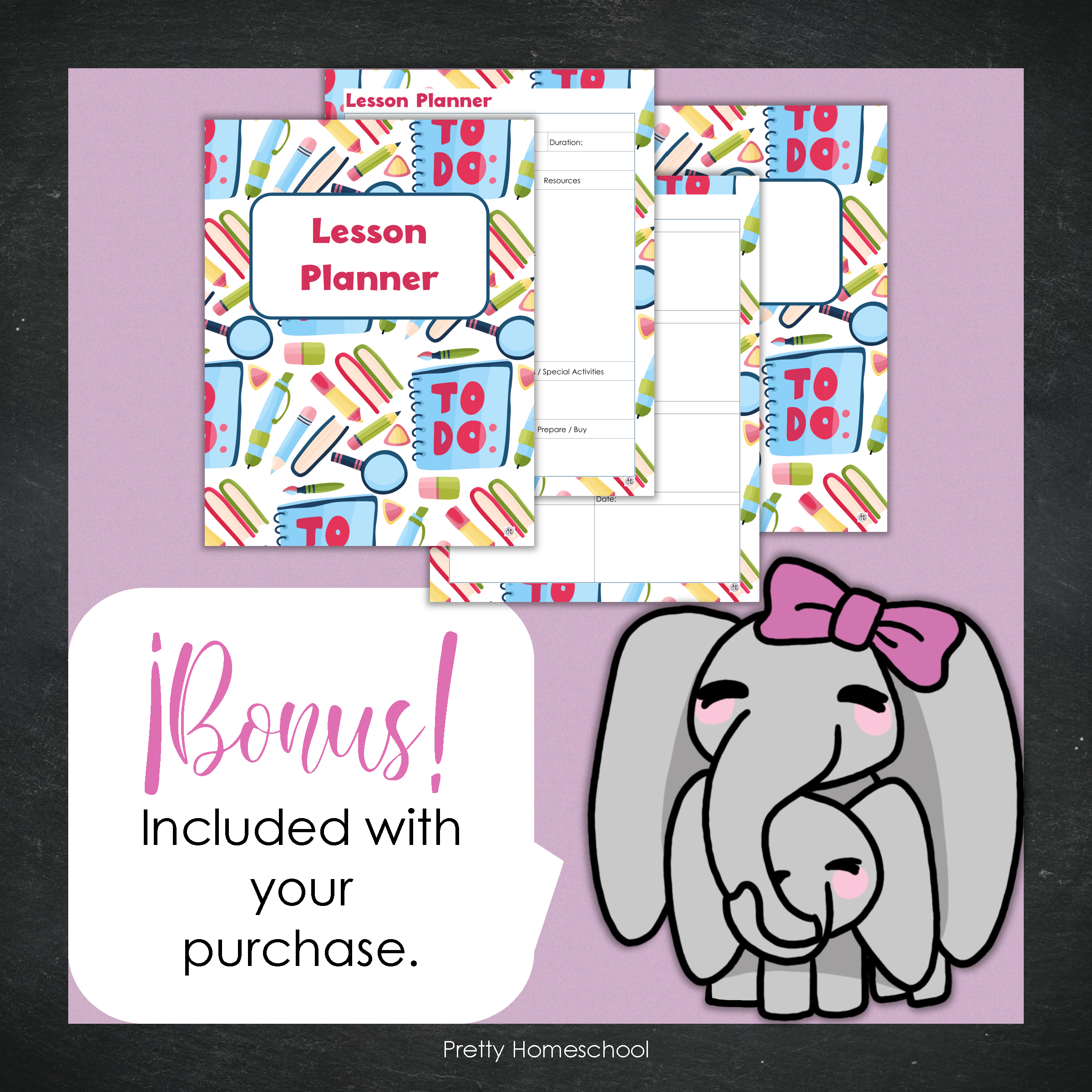 Printed Homeschool Planner | Daily & Weekly Organizer for 4 Students | School Stationery Design + Digital PDF