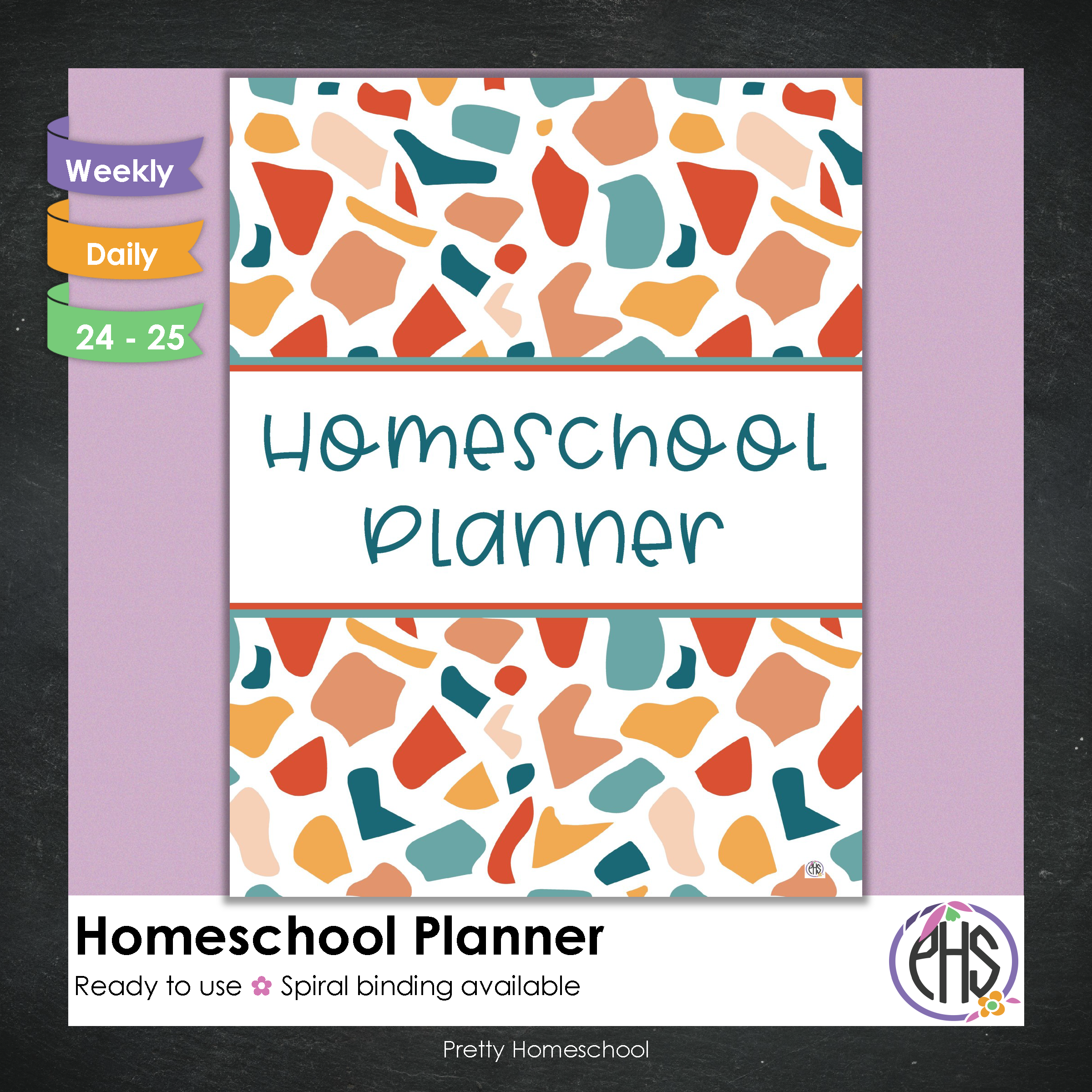 Homeschool Planner / Daily or Weekly Planning / Printed or Spiral Bound / Terrazo