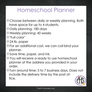 Homeschool Planner / Daily or Weekly Planning / Printed or Spiral Bound / Pretty Flowers