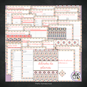 Libreta de Planes Homeschool en PDF | Planificación Diaria o Semanal para Varios Estudiantes | Diseño Aztec