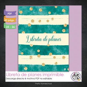Libreta de Planes Homeschool en PDF | Planificación Diaria o Semanal para Varios Estudiantes | Diseño Esmeralda y oro