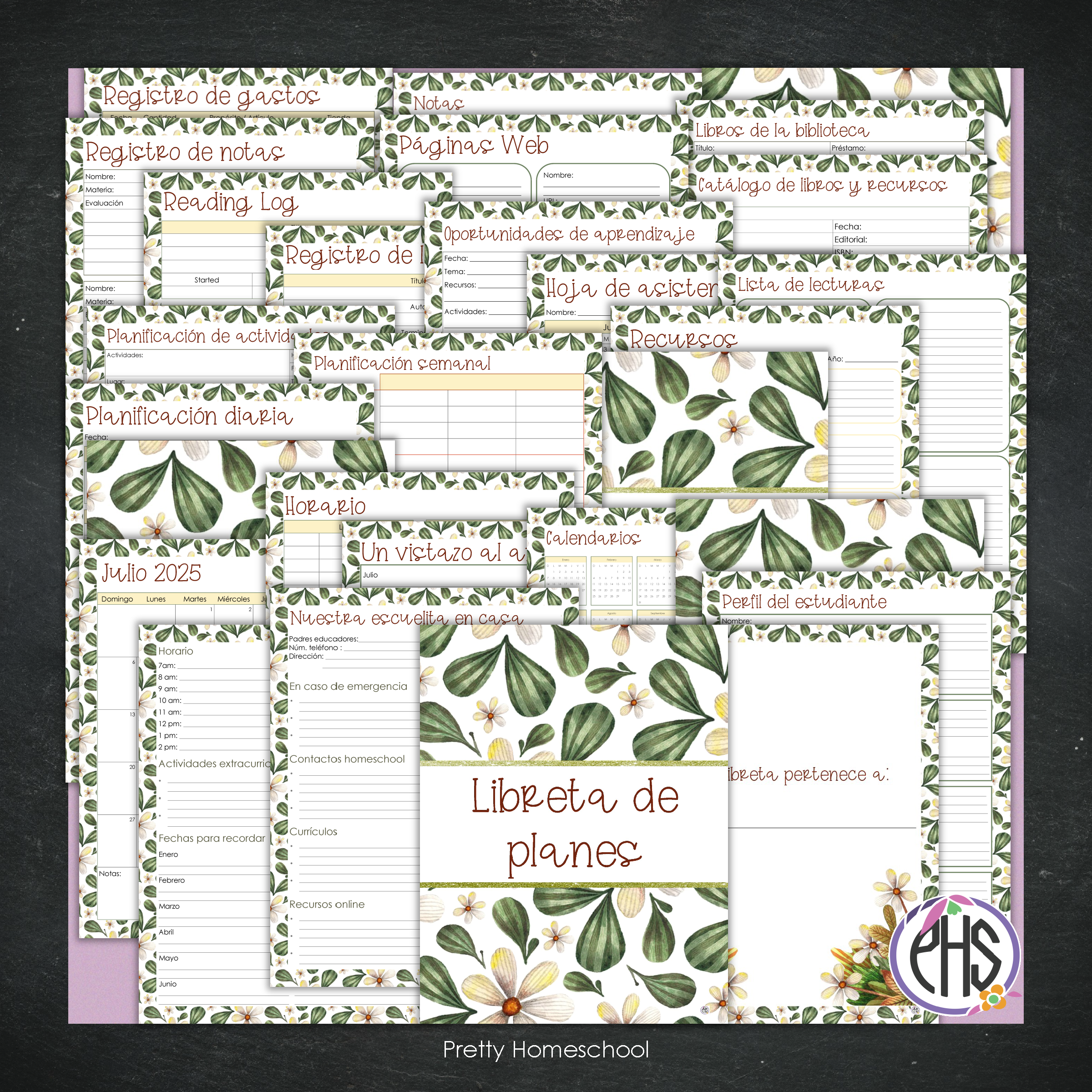 Libreta de Planes Homeschool en PDF | Planificación Diaria o Semanal para Varios Estudiantes | Diseño Botánico