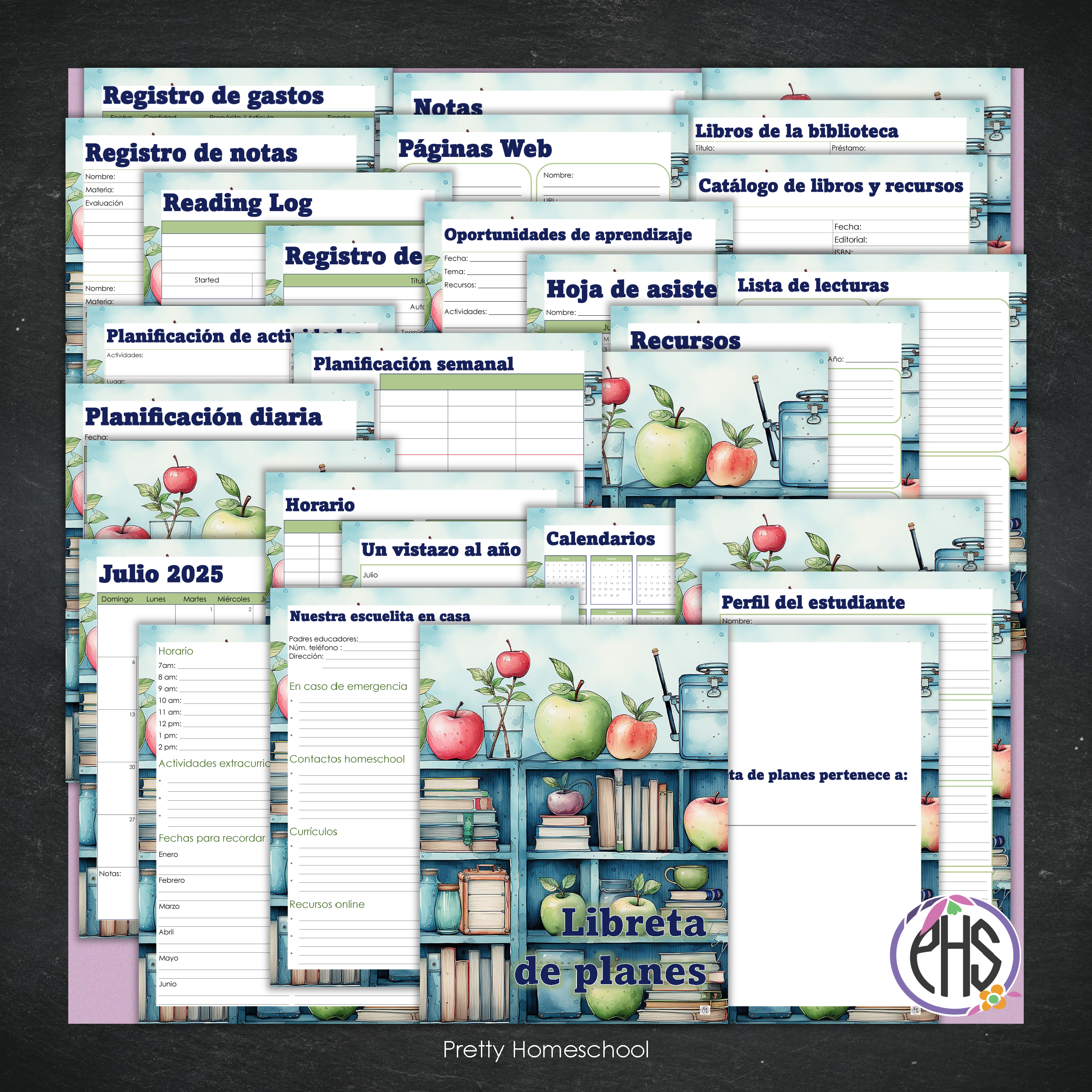 Libreta de Planes Homeschool en PDF | Planificación Diaria o Semanal para Varios Estudiantes | Diseño Librero Azul