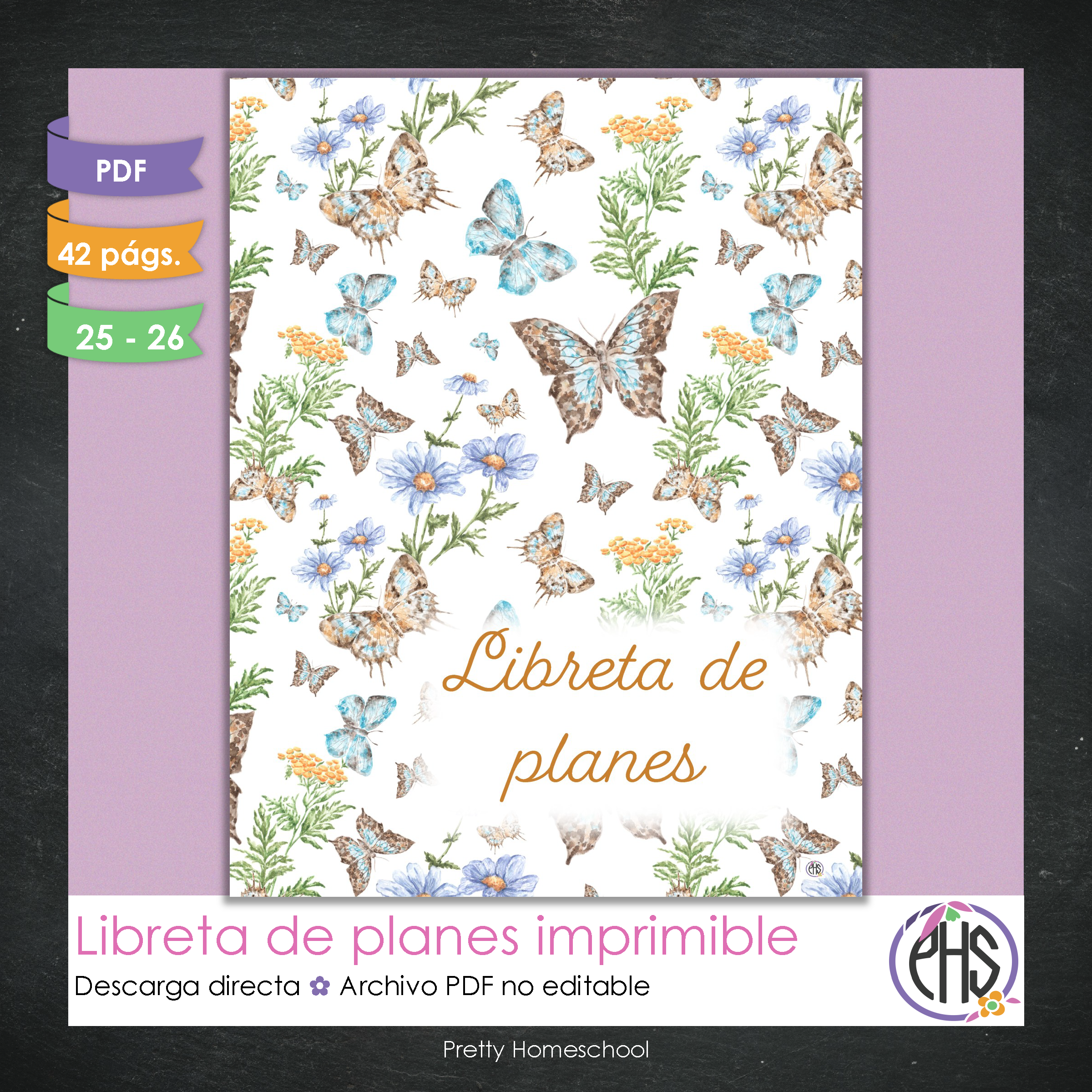 Libreta de Planes Homeschool en PDF | Planificación Diaria o Semanal para Varios Estudiantes | Diseño Mariposas